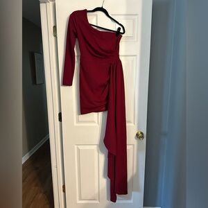 Windsor Burgundy One-Shoulder Long Sleeve Dress